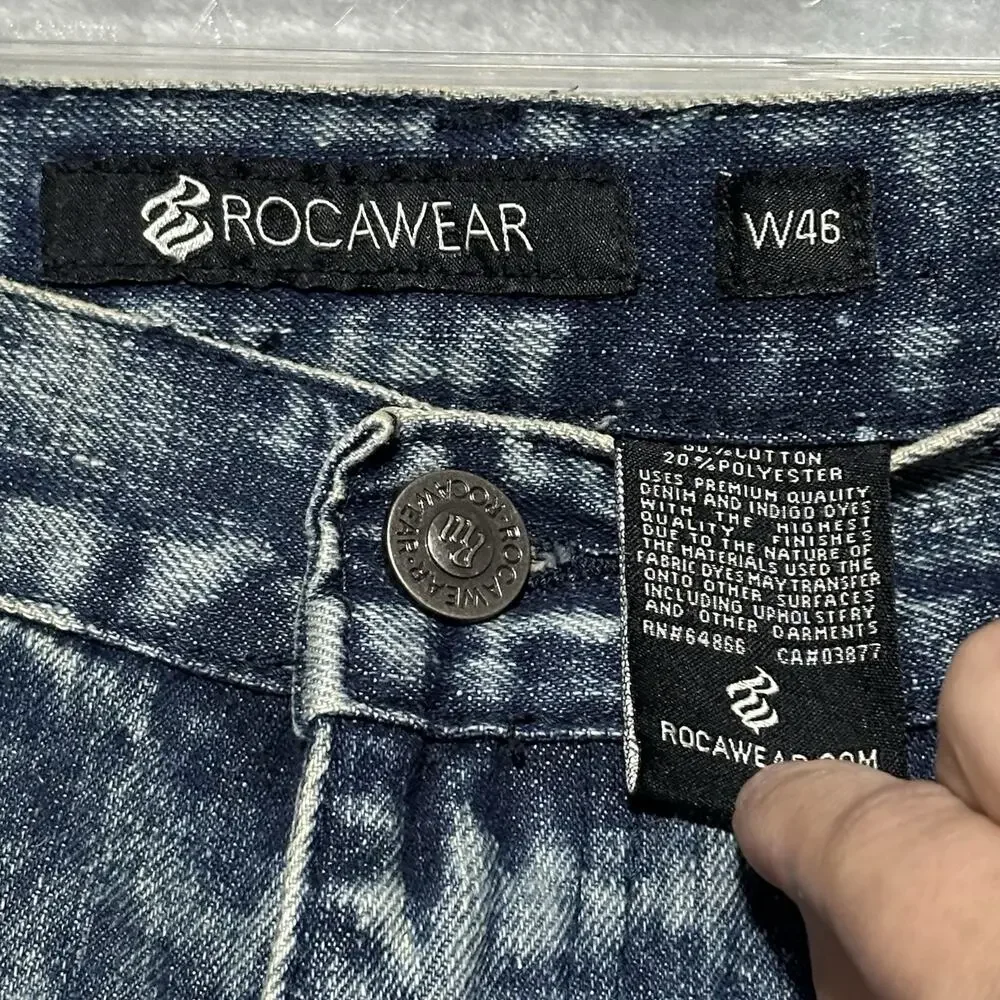 NWT Rocawear Baggy Denim Jean Shorts Mens Size 46 Blue Y2K Hip Hop Streetwear